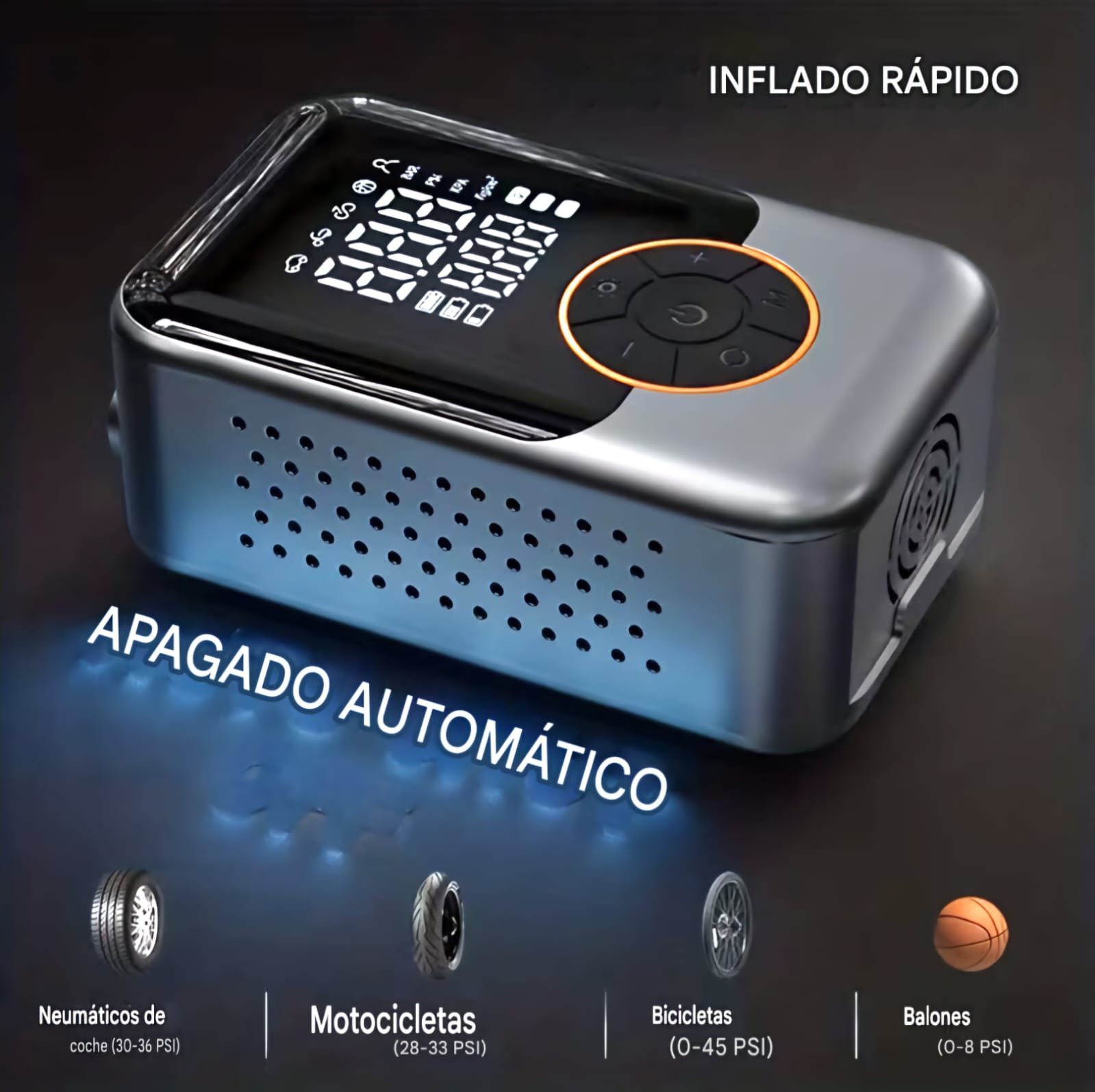 Mini Inflador de Neumaticos, Compresor de Aire Portatil con Pantalla LED, Recargable hasta 150PSI.