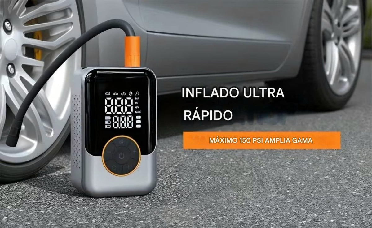 Mini Inflador de Neumaticos, Compresor de Aire Portatil con Pantalla LED, Recargable hasta 150PSI.