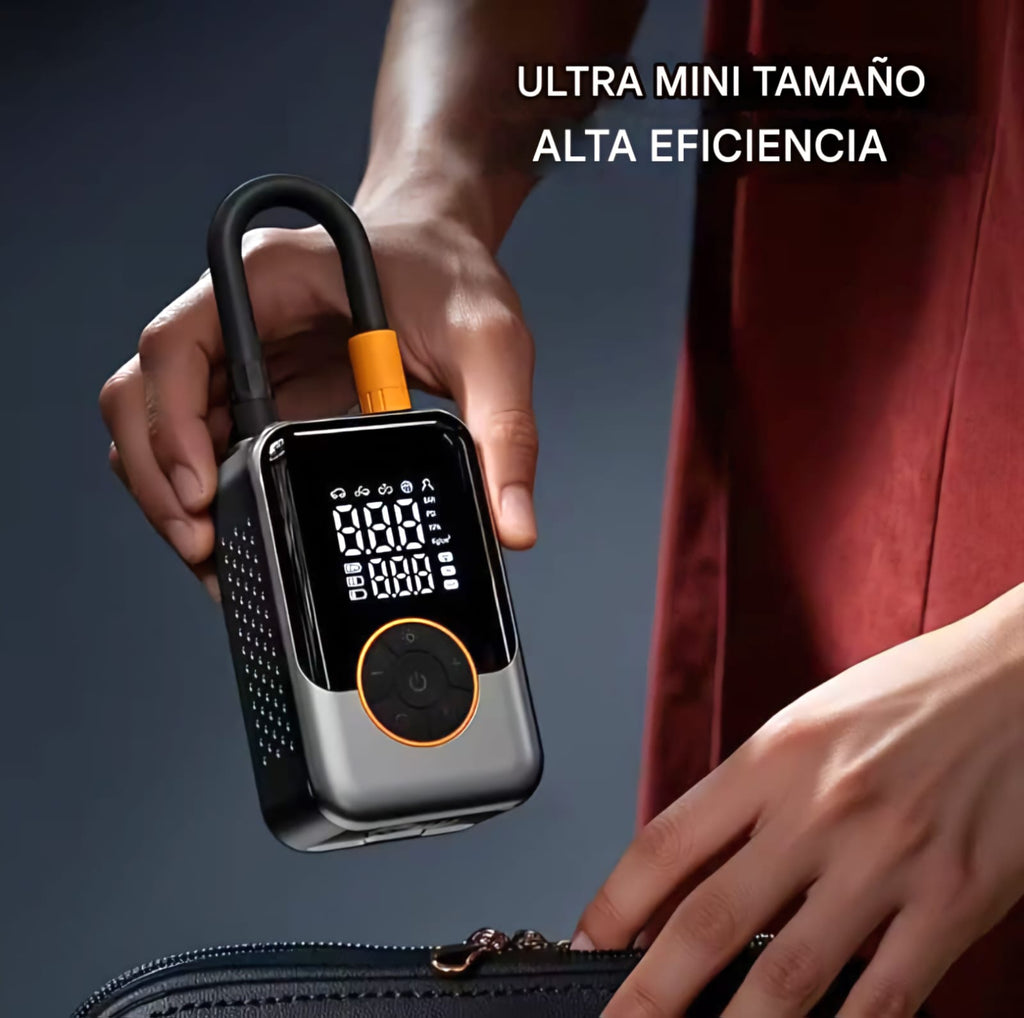 Mini Inflador de Neumaticos, Compresor de Aire Portatil con Pantalla LED, Recargable hasta 150PSI.