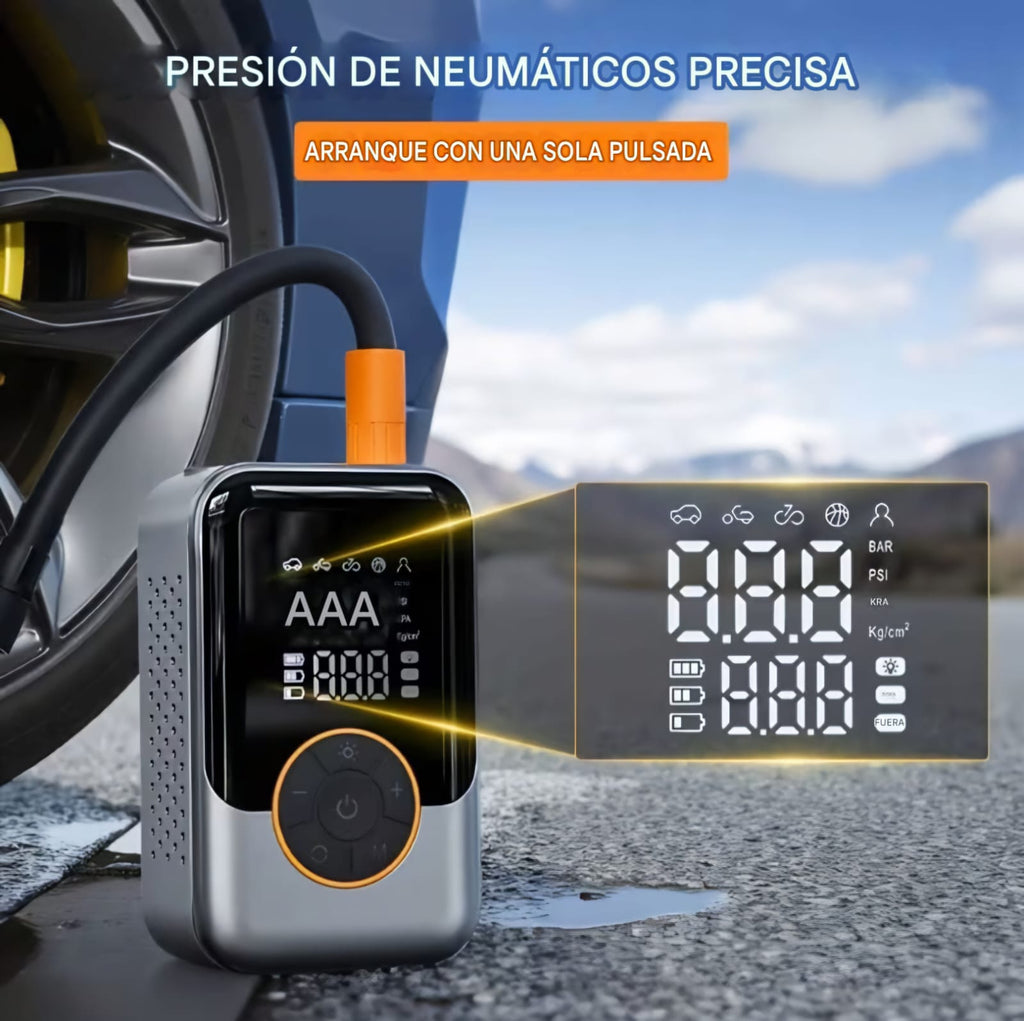 Mini Inflador de Neumaticos, Compresor de Aire Portatil con Pantalla LED, Recargable hasta 150PSI.