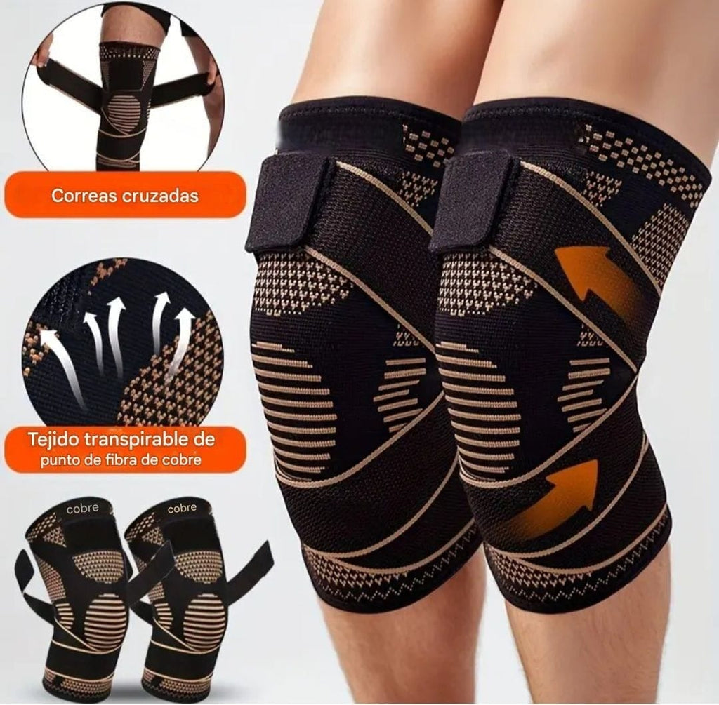COPPER, Par Rodilleras Elasticas Deportivas Compresión Ajustables.