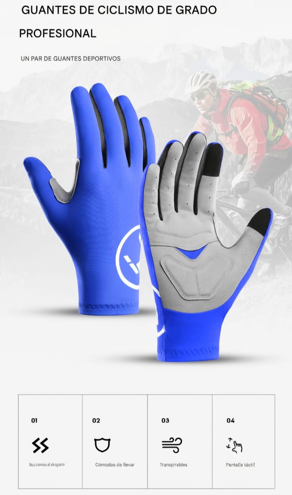 VILICO, Guantes de Ciclismo Completos, BMX, Mbt, Urbano, Ruta Pista.