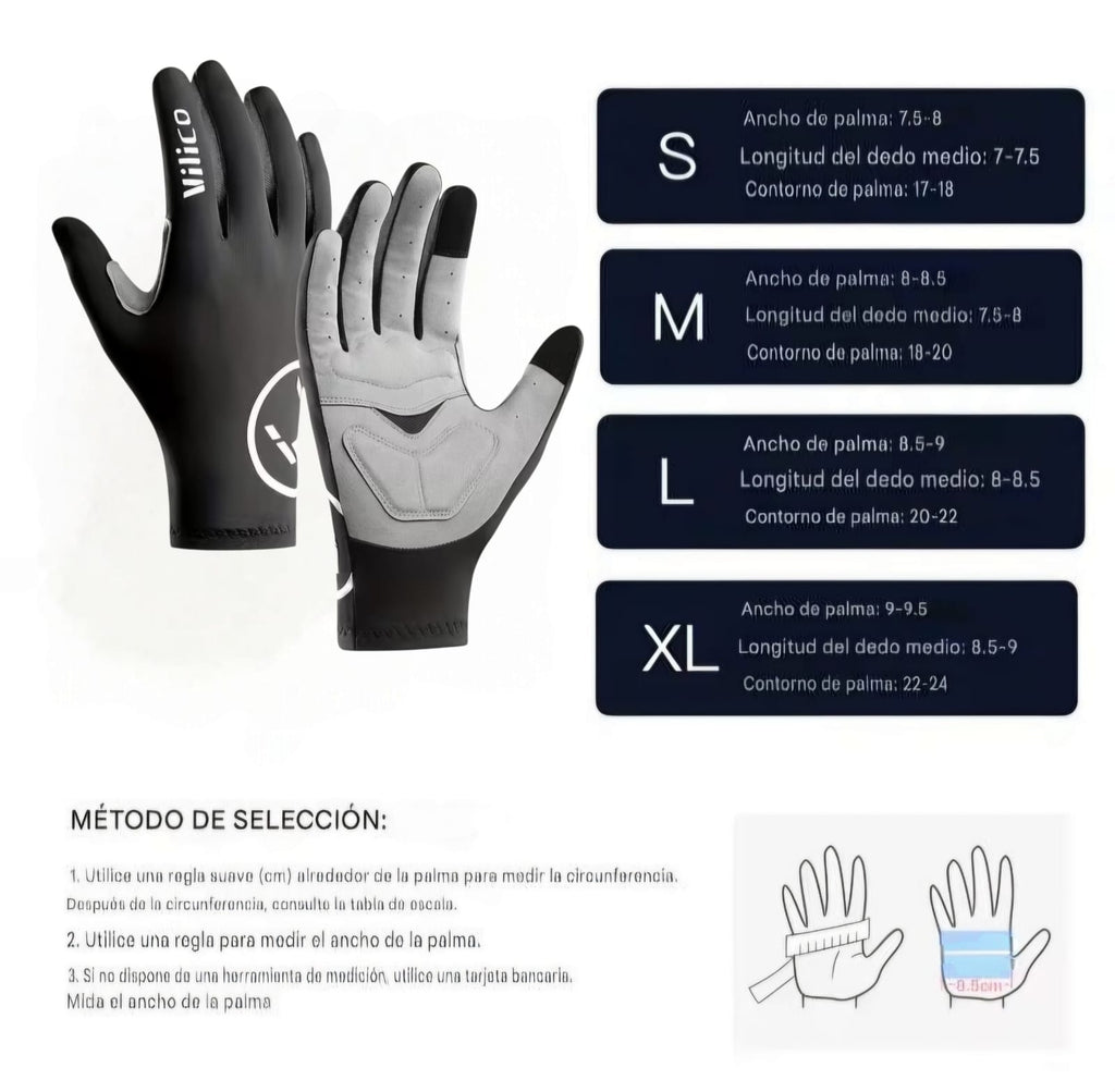 VILICO, Guantes de Ciclismo Completos, BMX, Mbt, Urbano, Ruta Pista.