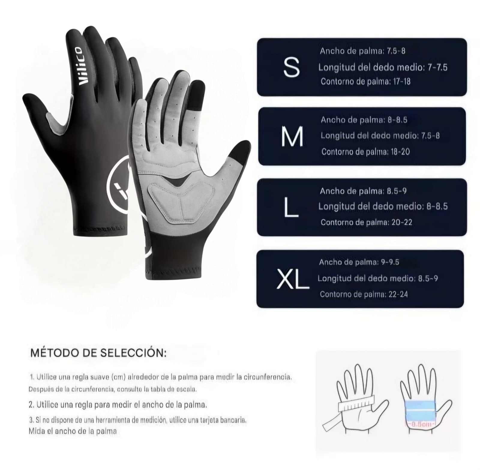 VILICO, Guantes de Ciclismo Completos, BMX, Mbt, Urbano, Ruta Pista.