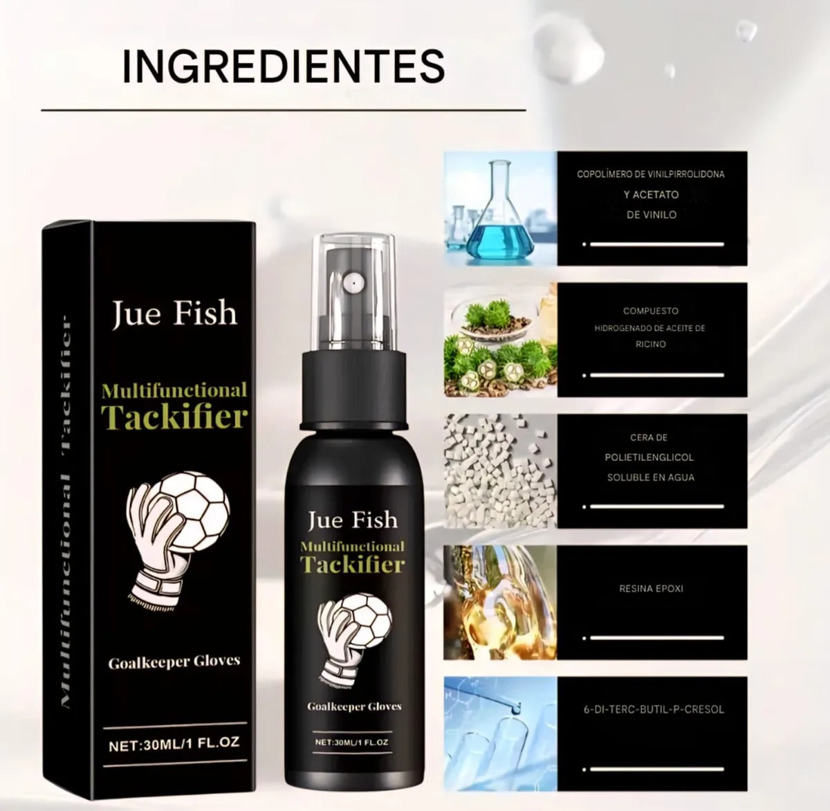 JUE FISH, Multifuncional Tackifier, Goalkeeper Gloves,  Antideslizante en Spray, Para Guantes Portero y Articulos Deportivos